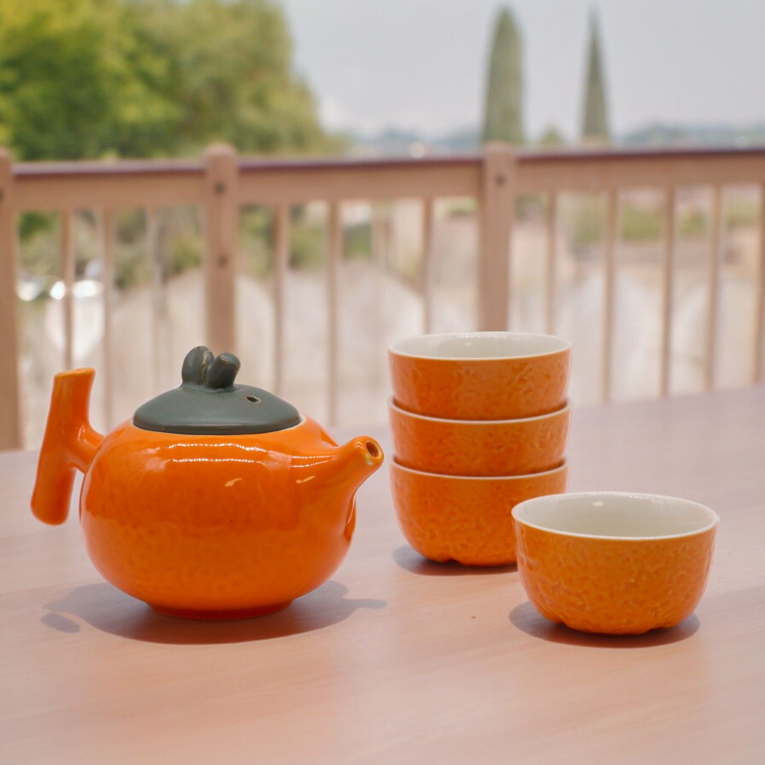 Herbal Orange Teapot Set - Pot & Four Cups - Image 5