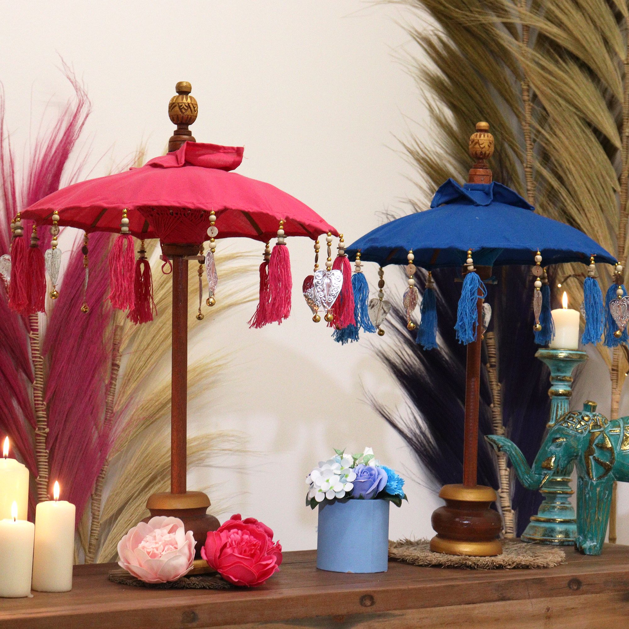 Bali Home Decor Parasol - Cotton - Turquoise- 40cm - Image 7