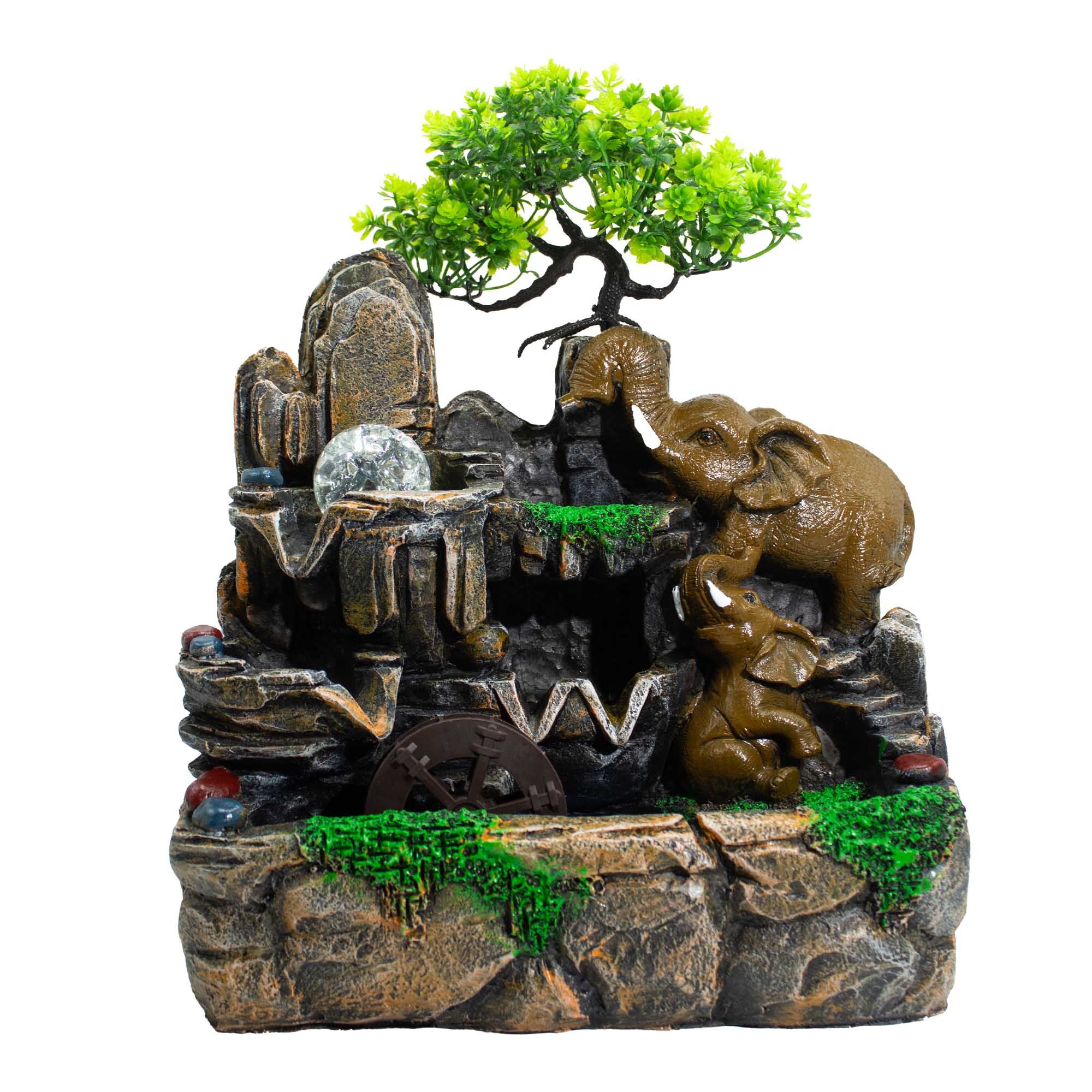 Elephants in Love Tabletop Water Feature with Crystal Ball, Light & Watermill (30x20x35cm) - Image 5