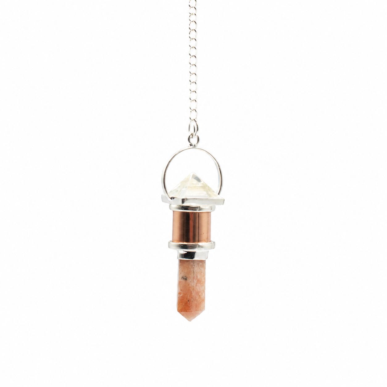 The Moon Chamber- Combo Piece Copper Pendulum - Clear Quartz & Sunstone - Image 2