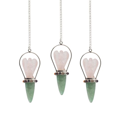 The Heart Oracle - Two Piece Angel Pendulum - Chakra Band - Rose Quartz & Green Aventurine