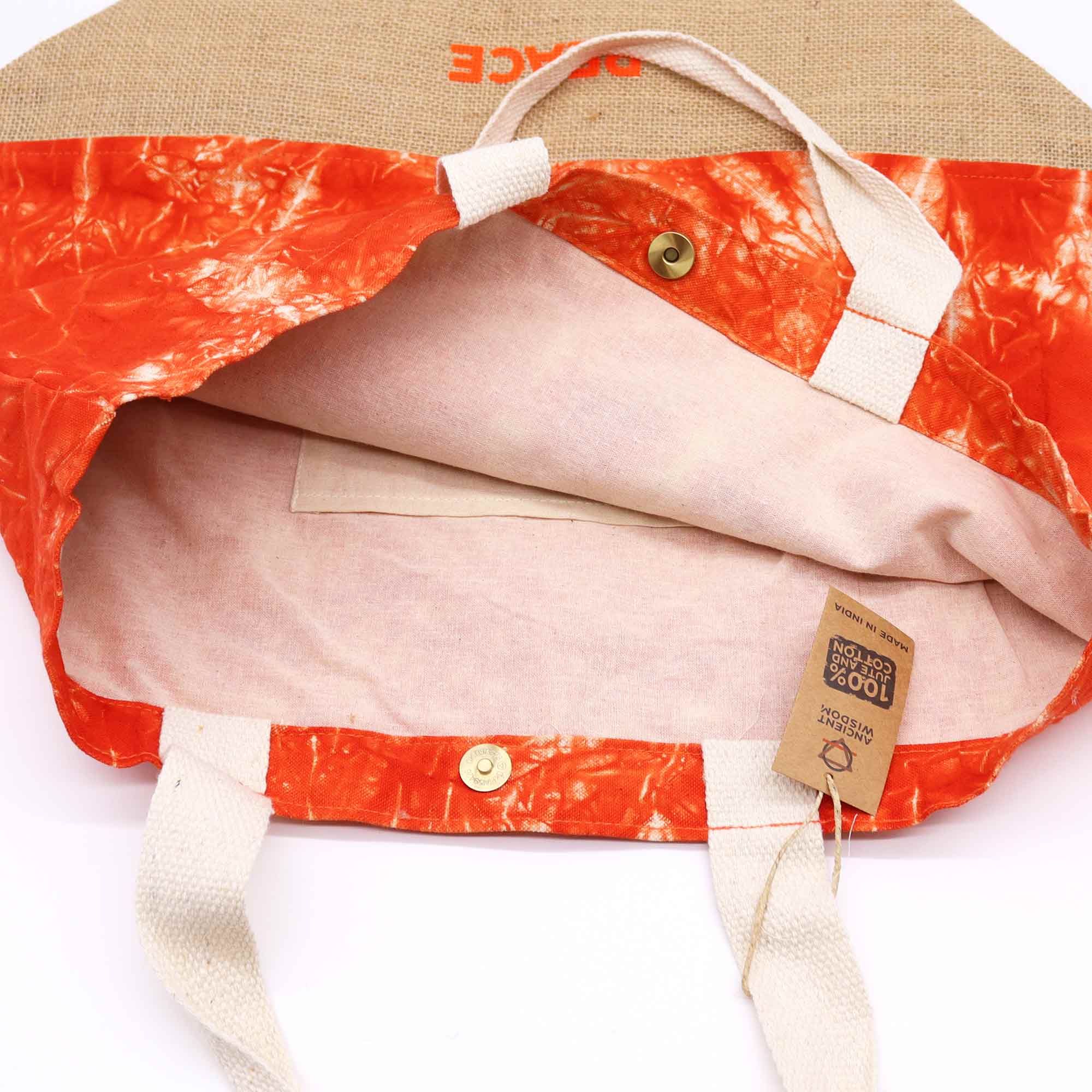 All Natural Bag - Orange Stonewash - Namaste Hand - Peace - Image 3