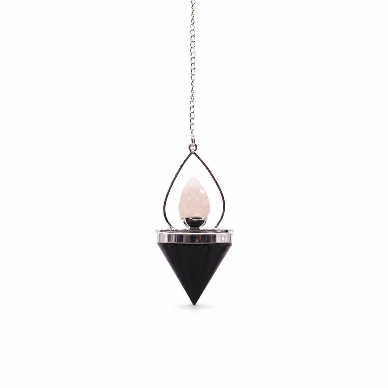 Gemstone Lantern of Life Pendulum - Black Agate & Rose Quartz - Image 2