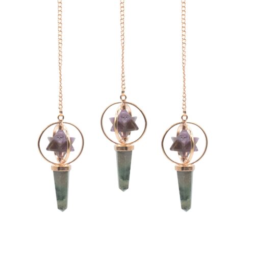 Cosmic Navigator- Two Piece Spinning Merkaba Star in Copper Pendulum - Amethyst & Labradorite