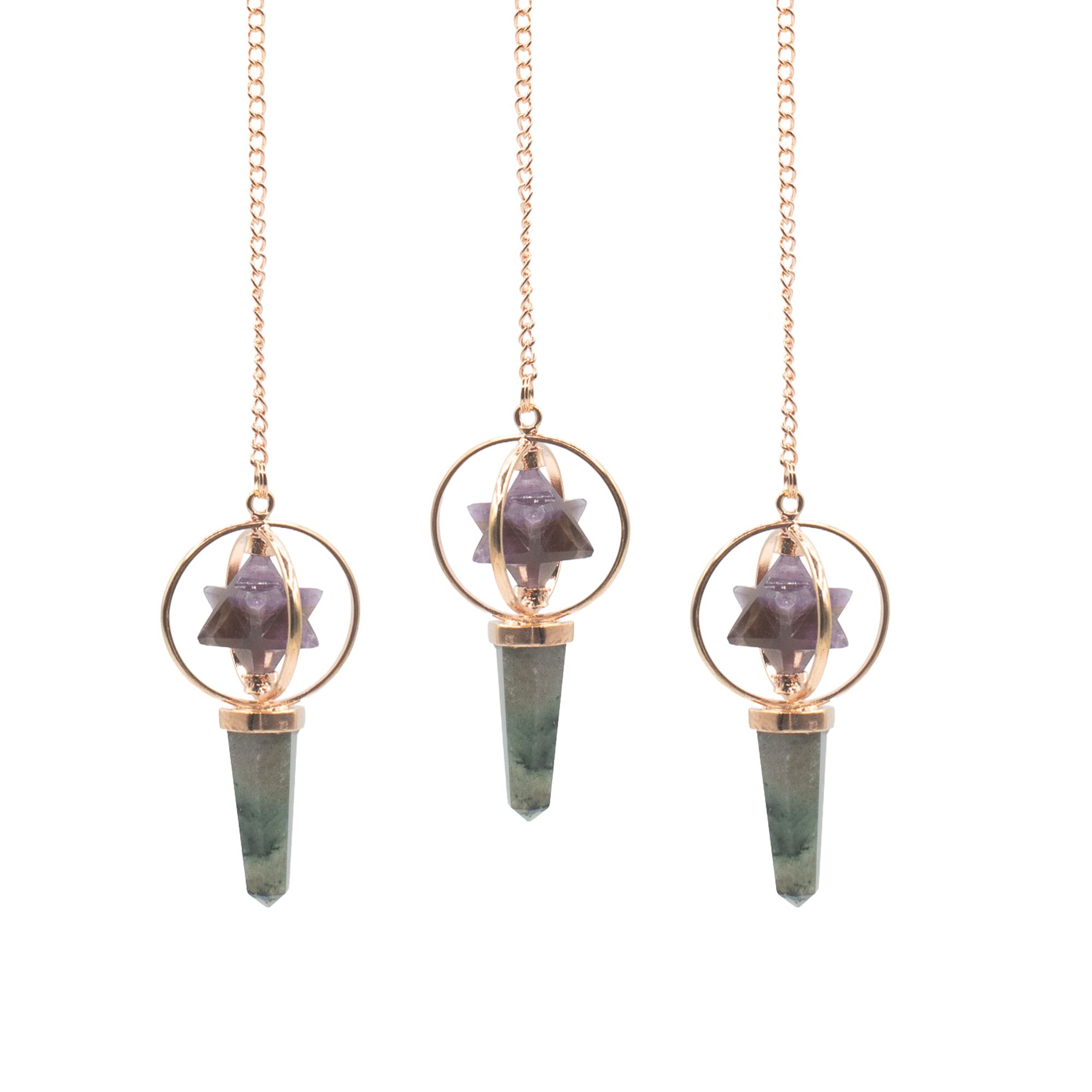 Cosmic Navigator- Two Piece Spinning Merkaba Star in Copper Pendulum - Amethyst & Labradorite