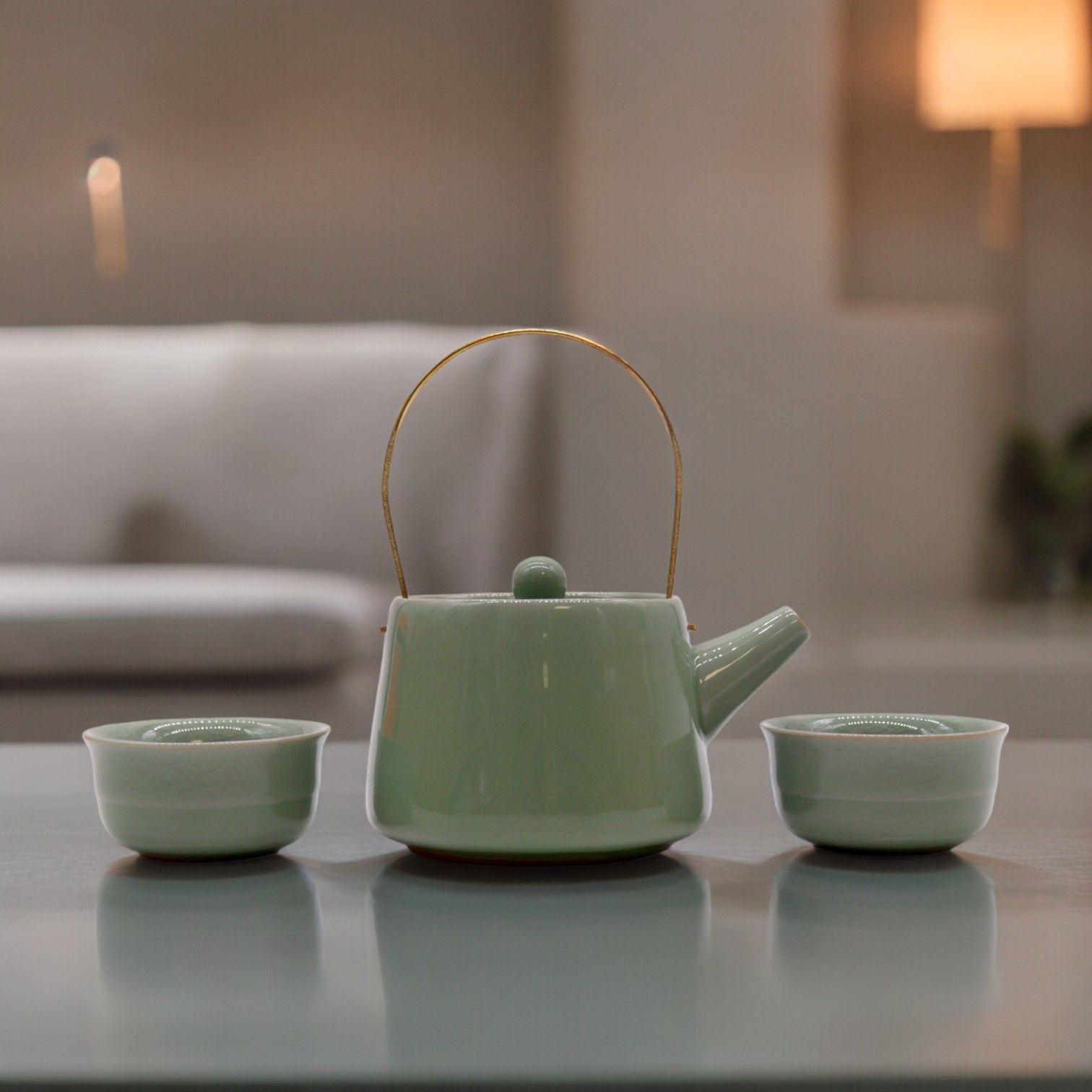Herbal Jade Teapot Set - Pot & Two Cups - Image 6