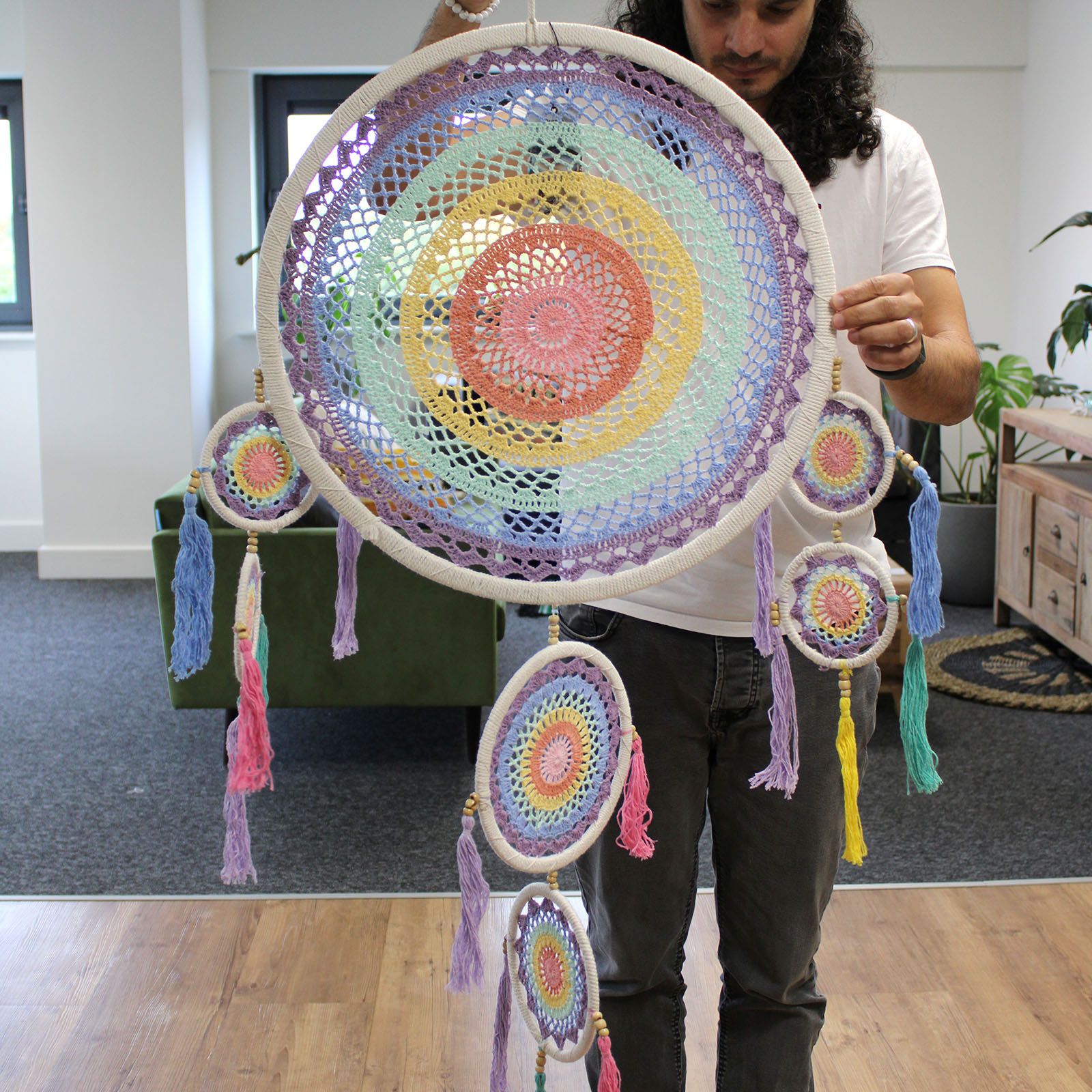 Large Dreamcatcher (55cm) - Pastel Rainbow - Image 6
