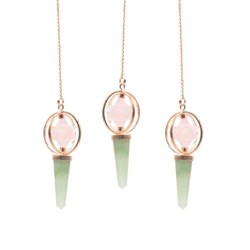 Heart Compass- Two Piece Spinning Merkaba Star in Copper Pendulum -  Rose Quartz & Green Aventurine