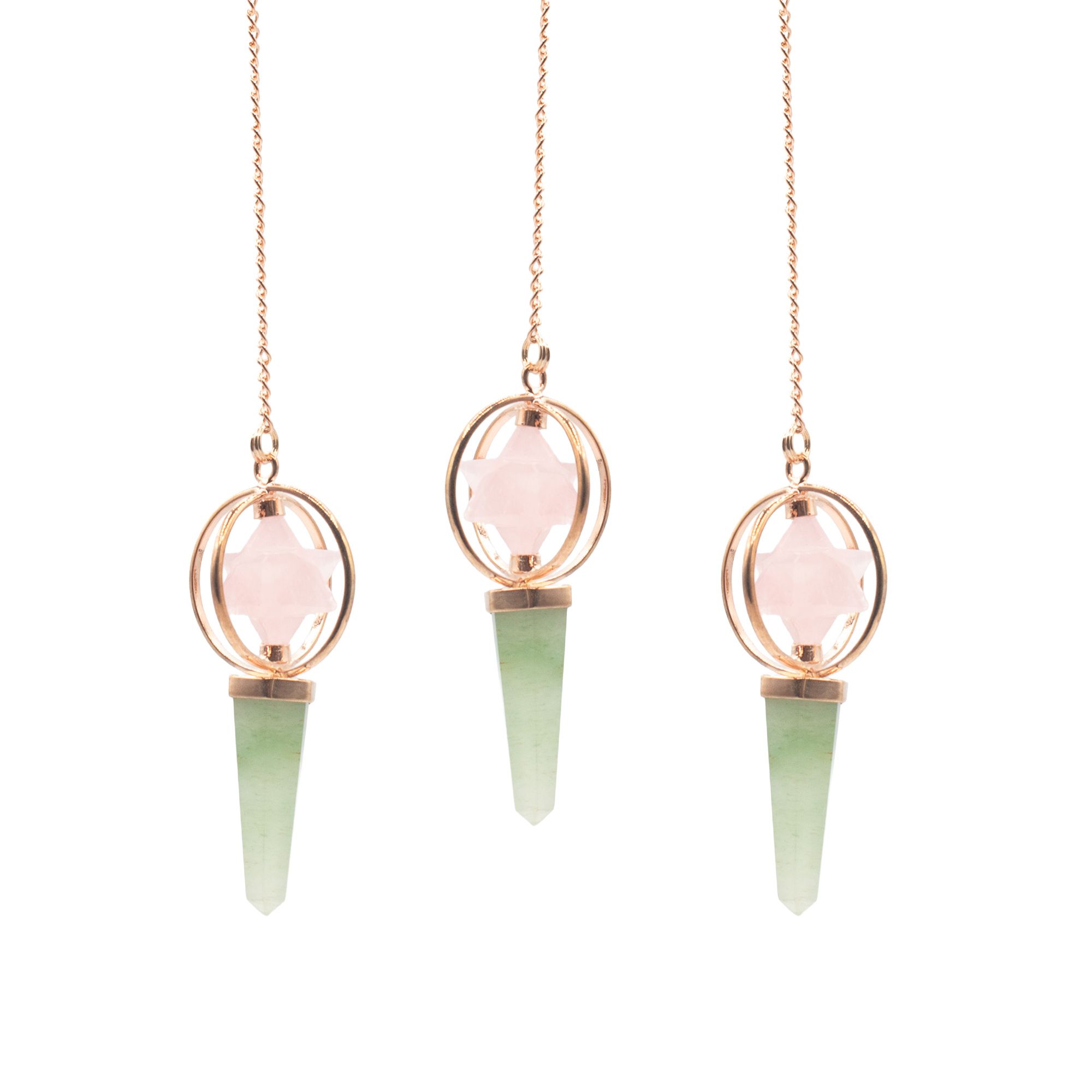 Heart Compass- Two Piece Spinning Merkaba Star in Copper Pendulum - Rose Quartz & Green Aventurine