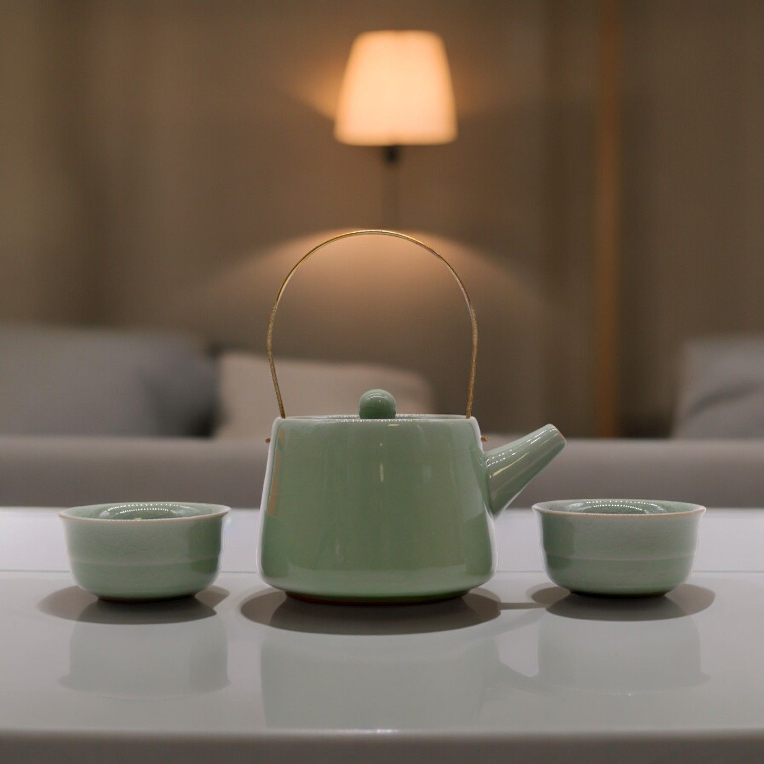 Herbal Jade Teapot Set - Pot & Two Cups - Image 5