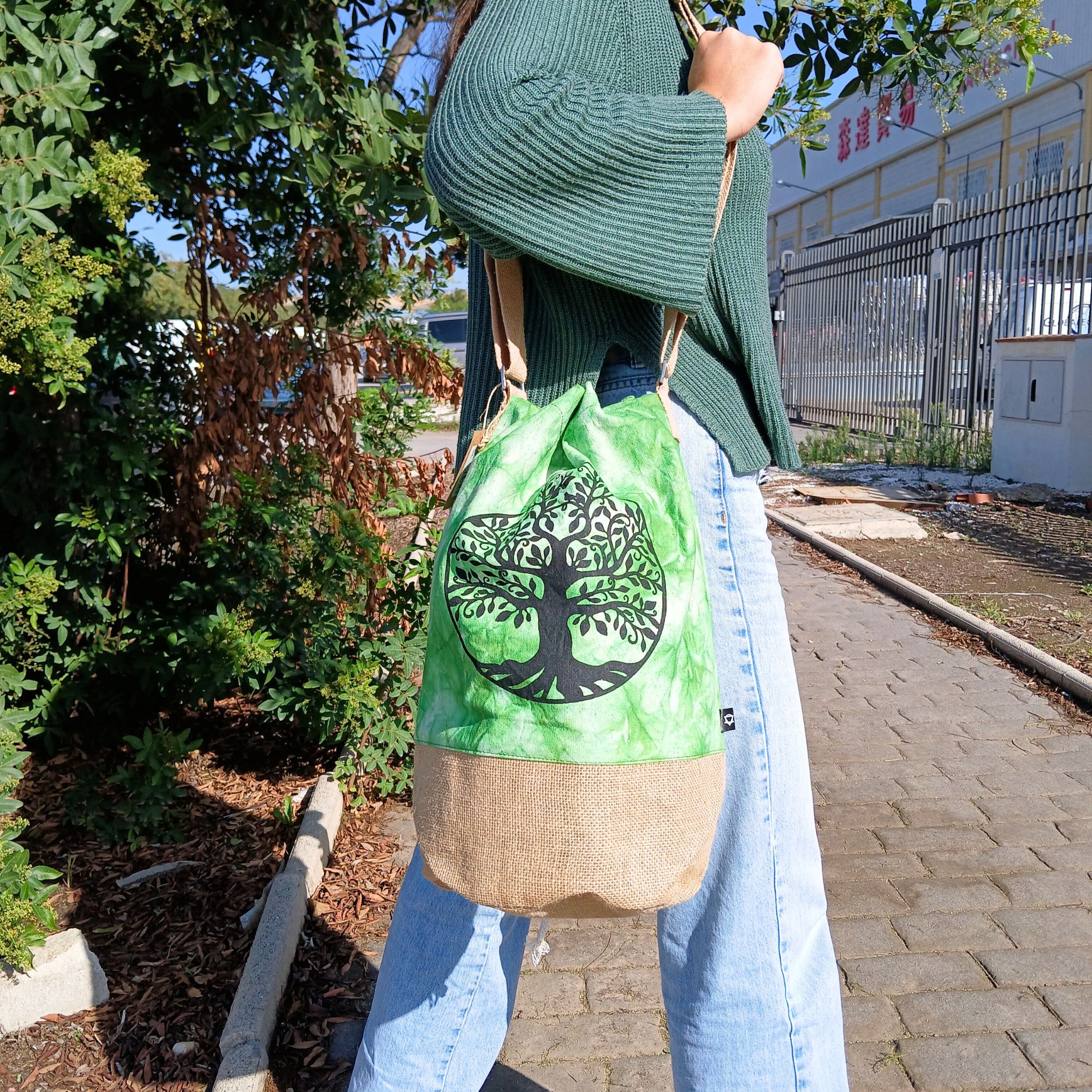 All Natural Backpack - Green Stonewash - Tree of Life - Image 2