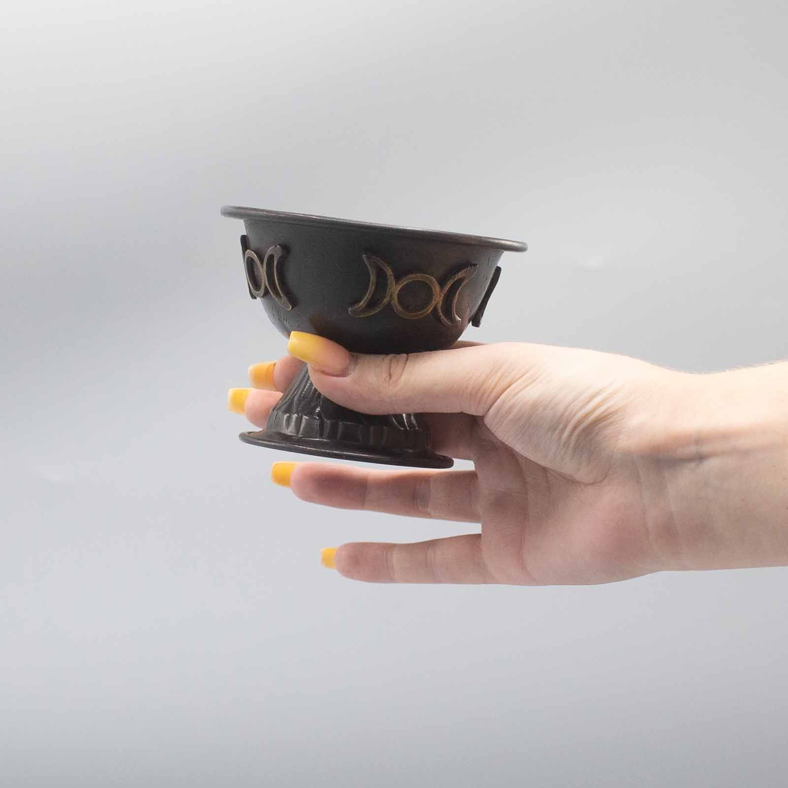 Antique Copper Ritual Chalice Triple Moon 10x8cm - Image 2