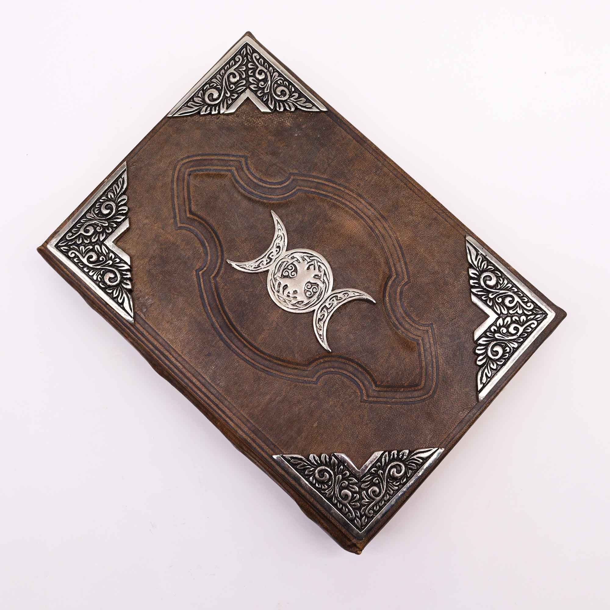 Heafty Brown Tan Book - Zinc Triple Moon Decor - 200 Deckle Edges Pages - 26x18cm - Image 5