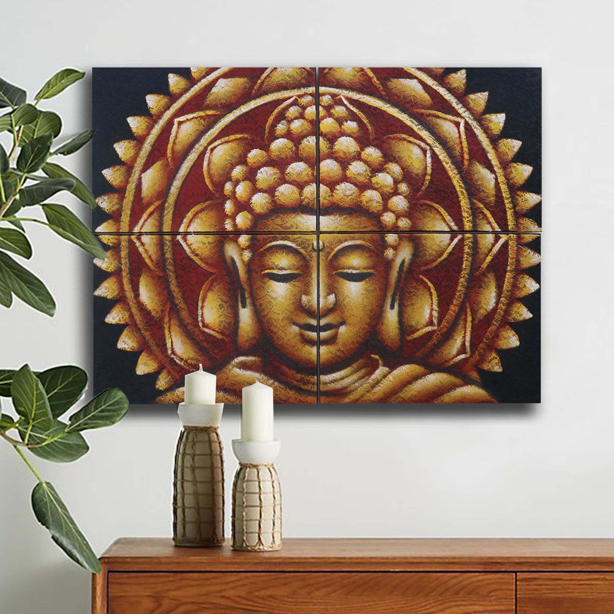 Set of 4 Gold Buddha Mandala Brocade Detail 30x40cm - Image 3