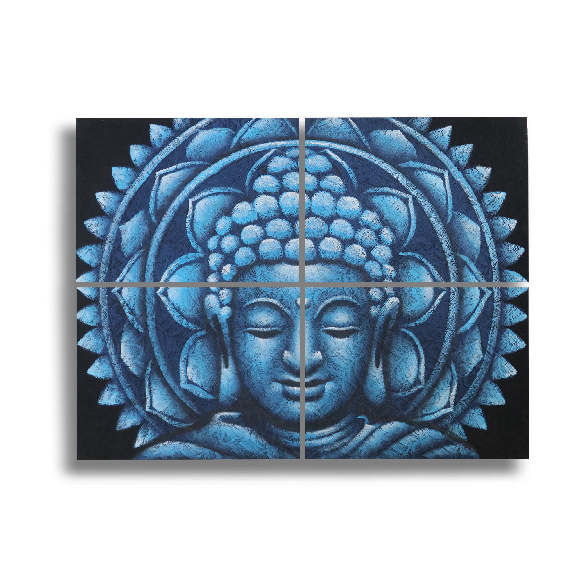 Set of 4 Blue Buddha Mandala Brocade Detail 30x40cm - Image 3