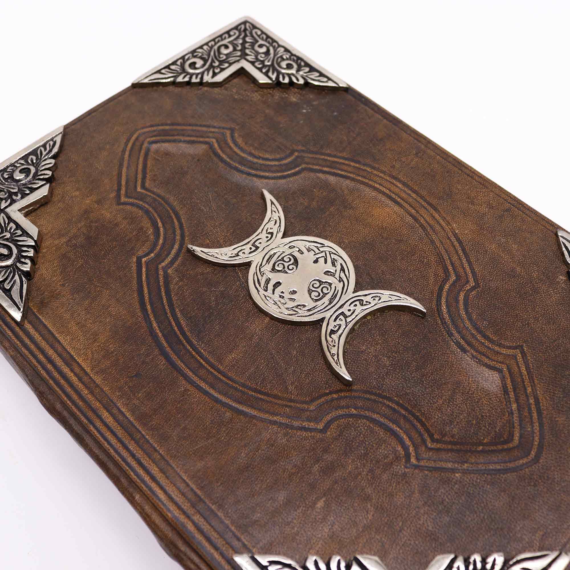 Heafty Brown Tan Book - Zinc Triple Moon Decor - 200 Deckle Edges Pages - 26x18cm - Image 2
