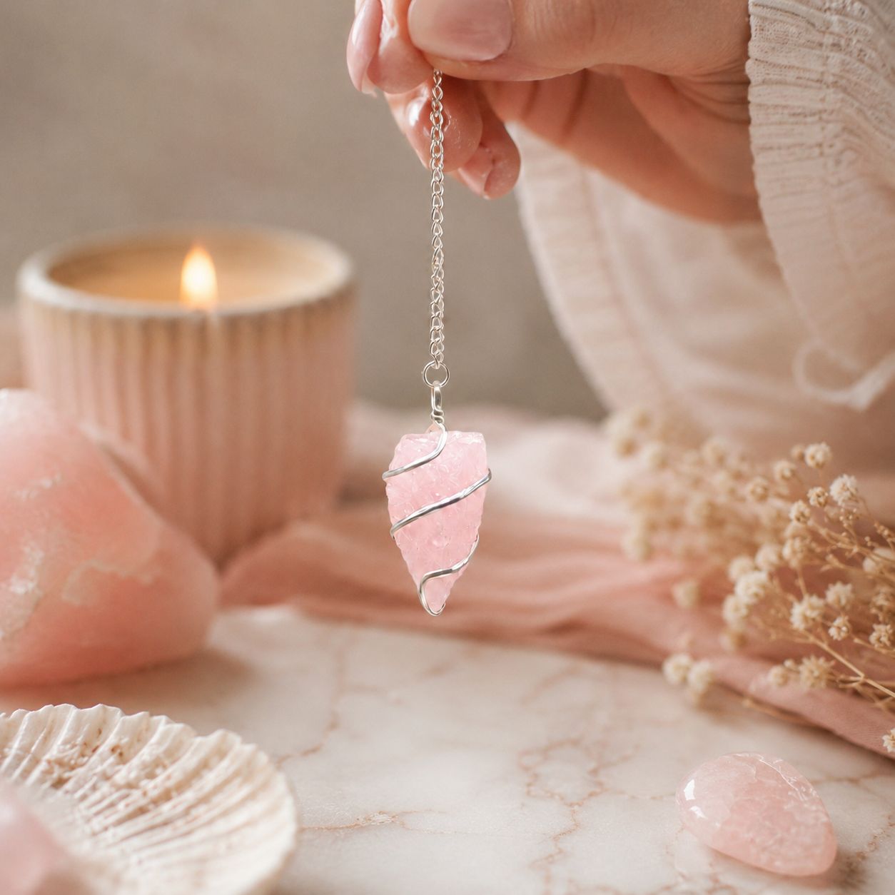 Raw Gemstone Pendulum - Rose Quartz - Image 4