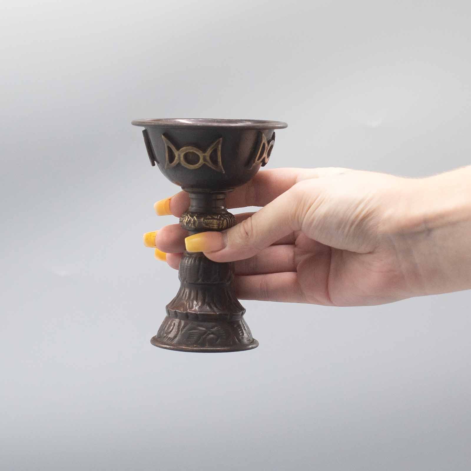 Antique Copper Ritual Goblet with Triple Moon 8x13cm - Image 2