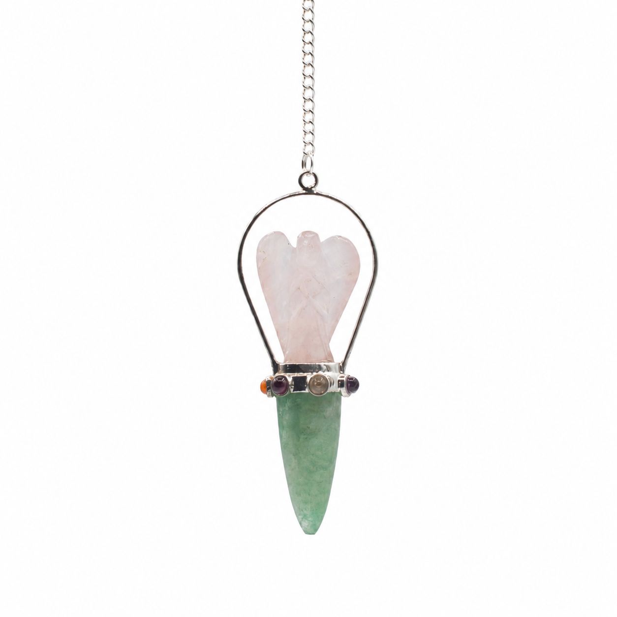 The Heart Oracle - Two Piece Angel Pendulum - Chakra Band - Rose Quartz & Green Aventurine - Image 2