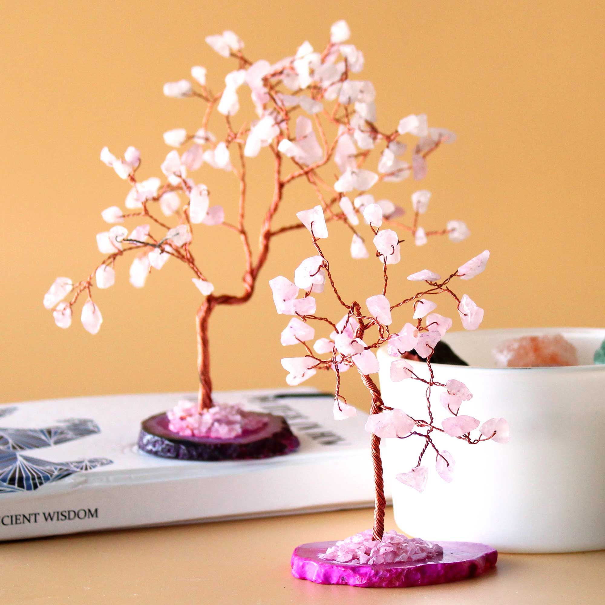 Gemstone Tree - Rose Quartz on Pink Agate Base (35 stones) - Image 4