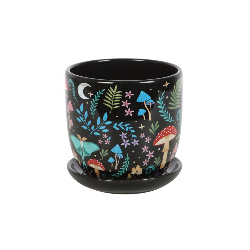 Dark Forest Print Ceramic Plant Pot with Saucer - Image 3
