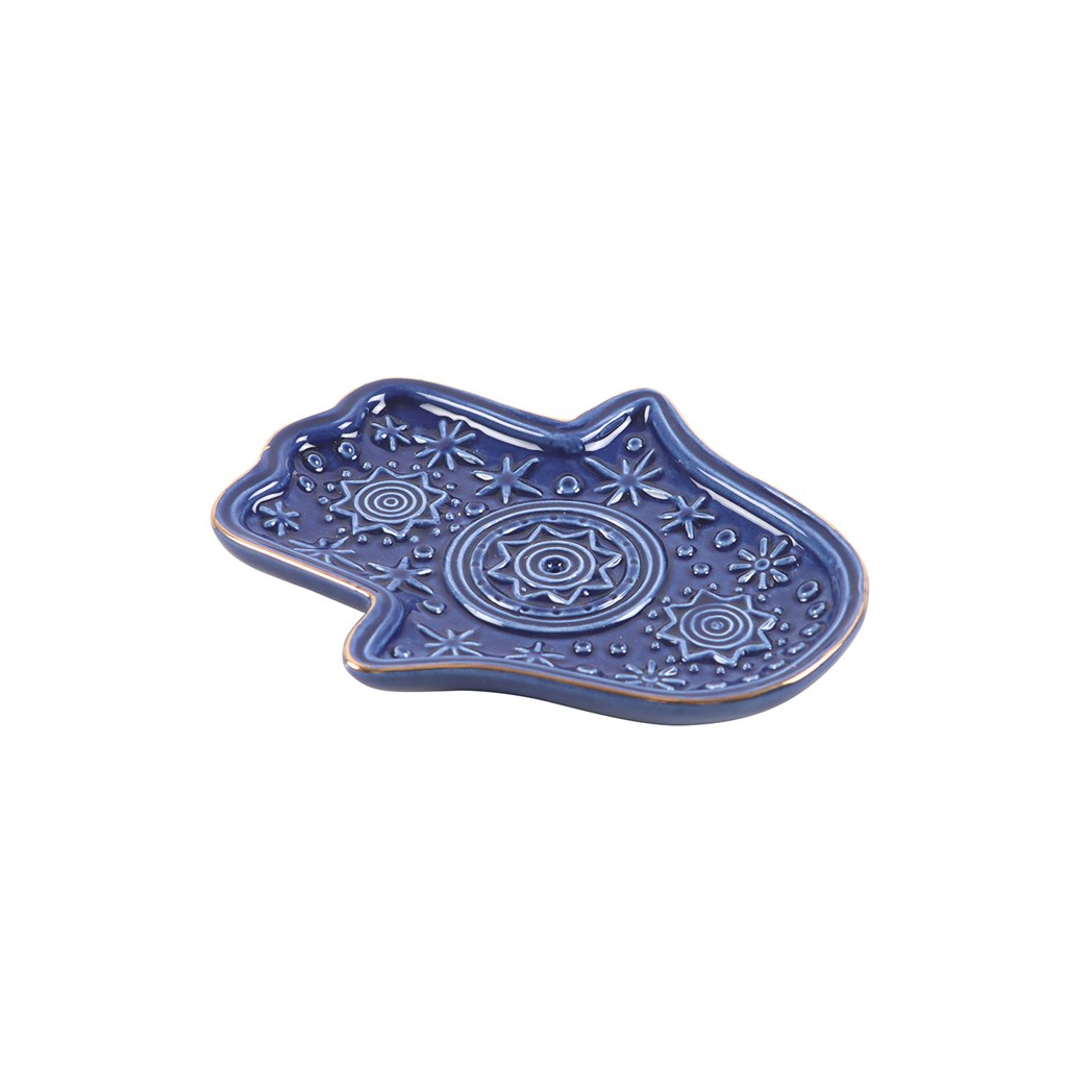 Dark Blue Hand of Hamsa Incense Holder and Trinket Dish - Image 4