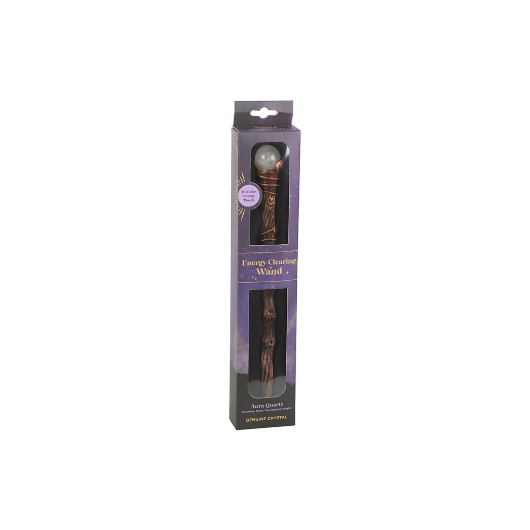 Energy Clearing Aura Quartz Crystal Wand with Pouch - Image 2