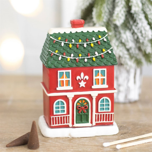 Red Christmas House Incense Cone Burner